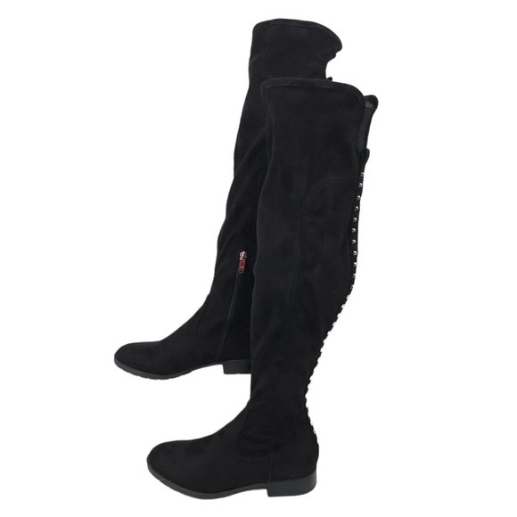 Marc Fisher Jaywalk Over The Knee Boots Womens Size 6M Faux Suede Studs Black - Picture 1 of 12